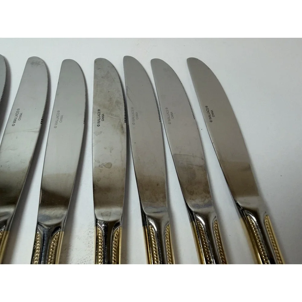 Wallace Stainless 18/10 Gold Royal Bead Dinner Knives 8 3/4